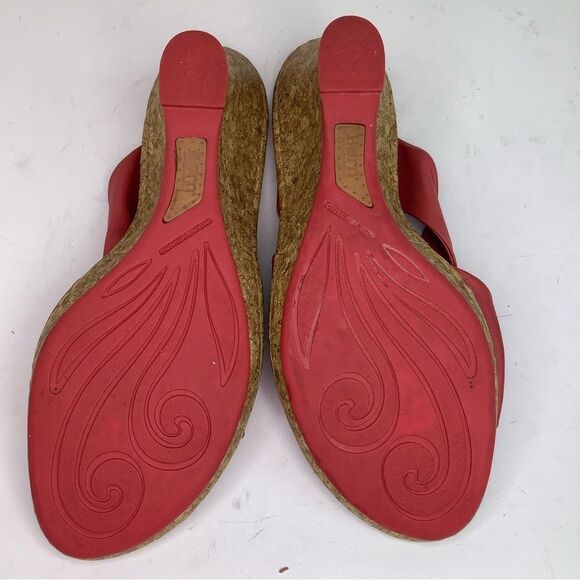 Born Driller Coral Pink Leather Cork Wedge Open Toe Women’s Heeled Sandals Sz 11 - Picture 9 of 11